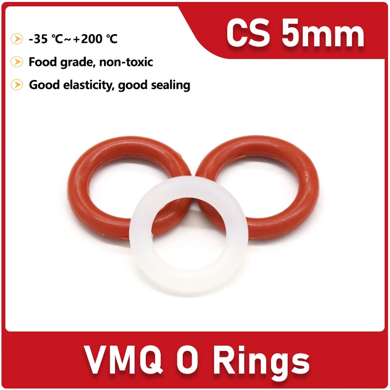 5/10pcs Red White Food Grade VMQ O Ring Gasket CS 5mm OD 15mm ~ 155mm Round Washer O Shape Silicone Rubber Sealing Gaskets 
5/10pcs Red White Food Grade VMQ O Ring Gasket CS 5mm OD 15mm ~ 155mm Round Washer O Shape Silicone Rubber Sealing Gaskets