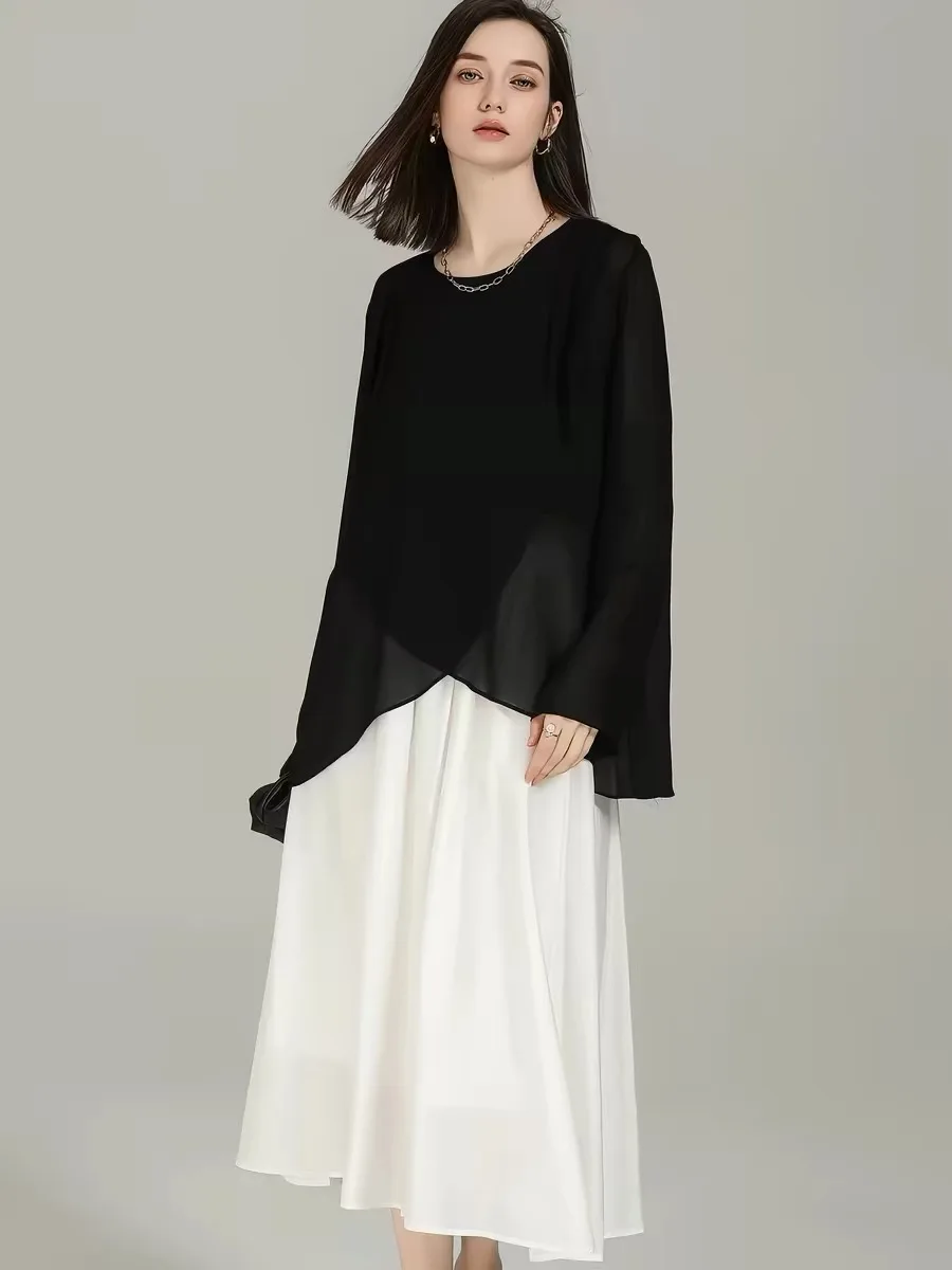Korean Fashion plus Size Black Chiffon Shirt Elegant Asymmetrical Lightweight Cover up Tops Women Spring chiffon long sleeve
Korean Fashion plus Size Black Chiffon Shirt Elegant Asymmetrical Lightweight Cover up Tops Women Spring chiffon long sleeve