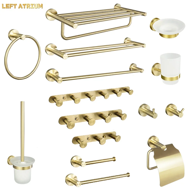 Brushed Gold Wall Mount Shelf Toilet Bath Hardware Paper Holder Towel Bar Rack Rail Rod Robe Hook Hanger Bathroom Accessories
Brushed Gold Wall Mount Shelf Toilet Bath Hardware Paper Holder Towel Bar Rack Rail Rod Robe Hook Hanger Bathroom Accessories