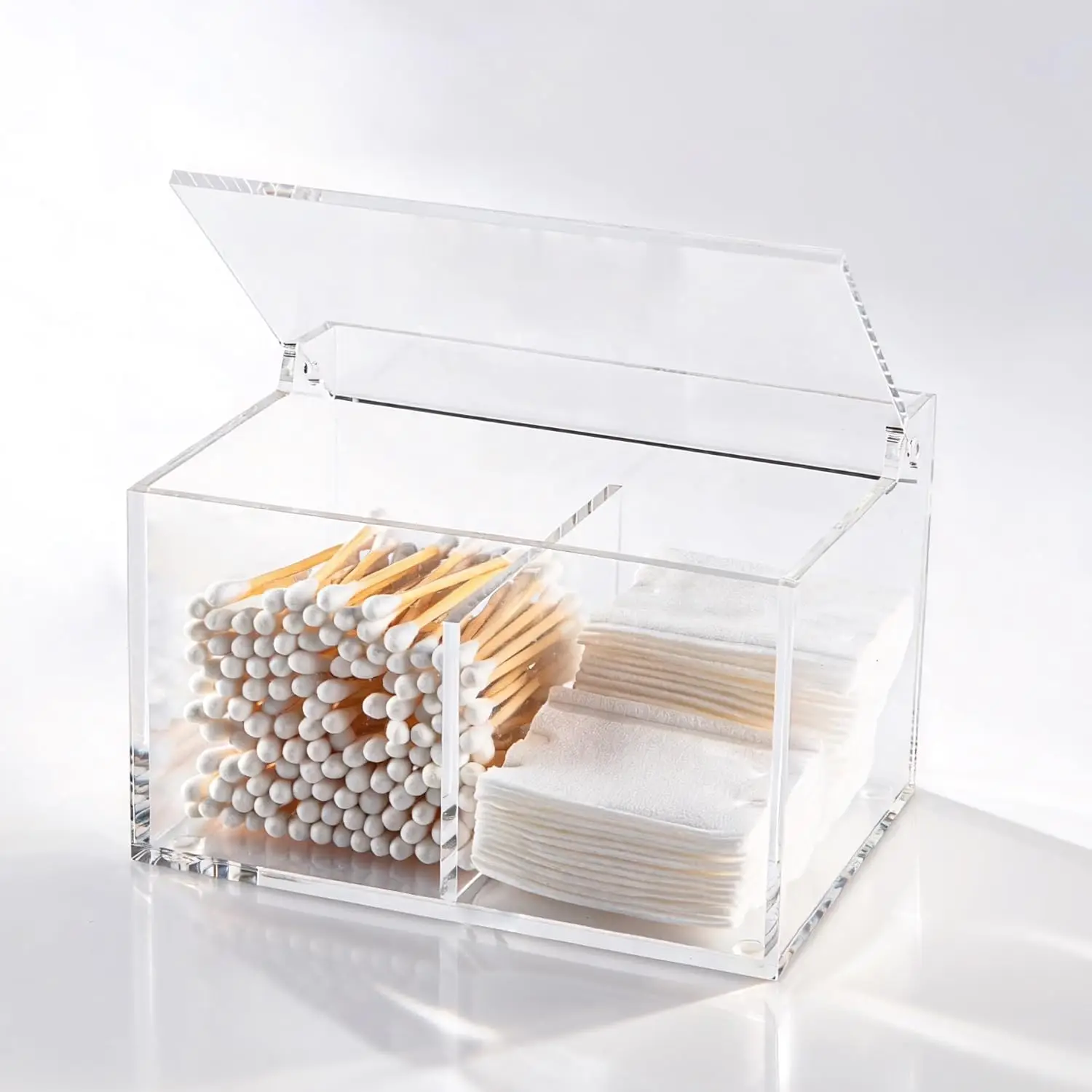 Clear Acrylic Cotton Swab Ball Holder with Lid 2-Grid Canister for Makeup Pads and Vanity Storage
Clear Acrylic Cotton Swab Ball Holder with Lid 2-Grid Canister for Makeup Pads and Vanity Storage