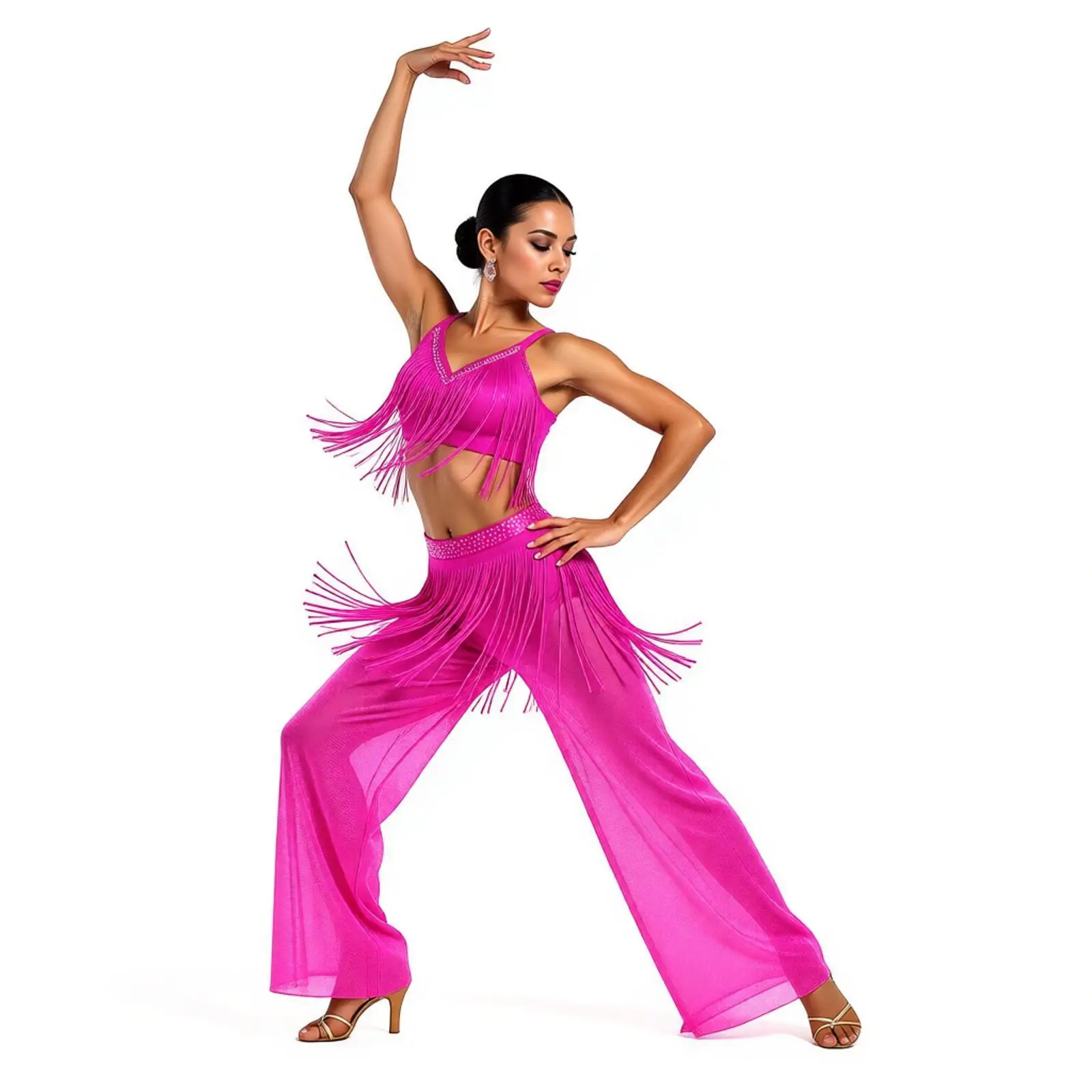 Women Lyrical Fringe Belly Latin Cha-cha Dance Outfit Crossing Crop Top And Mesh Slit Pants Skirt Briefs Modern Dance Costumes
Women Lyrical Fringe Belly Latin Cha-cha Dance Outfit Crossing Crop Top And Mesh Slit Pants Skirt Briefs Modern Dance Costumes