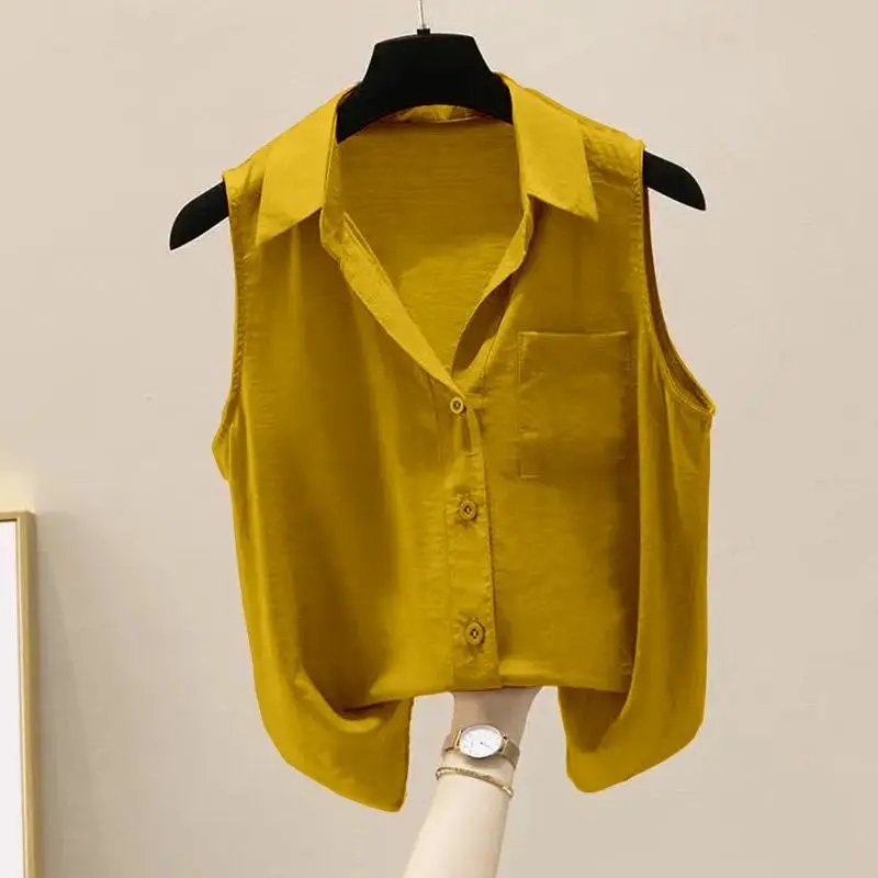 Loose Sleeveless Pure Color Shirt Chiffon Base Tank Top Fashionable Bottoming Vest Women's Collar Shirt Summer 2024
Loose Sleeveless Pure Color Shirt Chiffon Base Tank Top Fashionable Bottoming Vest Women's Collar Shirt Summer 2024