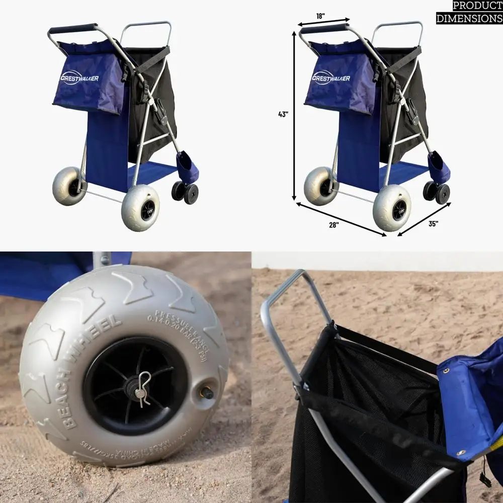 Collapsible Beach Cart with Large Balloon Wheels for Sand, Holds 4 Folding Chairs, Pump Included, Ideal for Outdoor Events
Collapsible Beach Cart with Large Balloon Wheels for Sand, Holds 4 Folding Chairs, Pump Included, Ideal for Outdoor Events