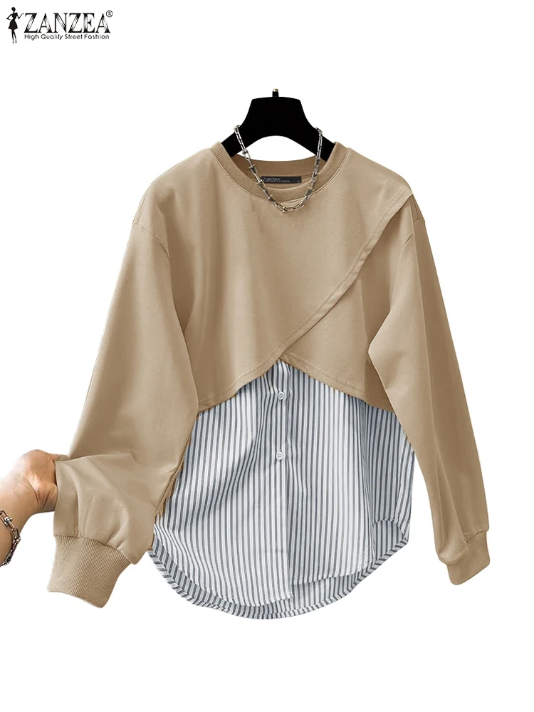 ZANZEA Women's O Neck Sweatshirts 2025 Spring Long Sleeve Casual Fake Two-Pieces Hoodies Stripe Patchwork Stylish Pullover Tops
ZANZEA Women's O Neck Sweatshirts 2025 Spring Long Sleeve Casual Fake Two-Pieces Hoodies Stripe Patchwork Stylish Pullover Tops