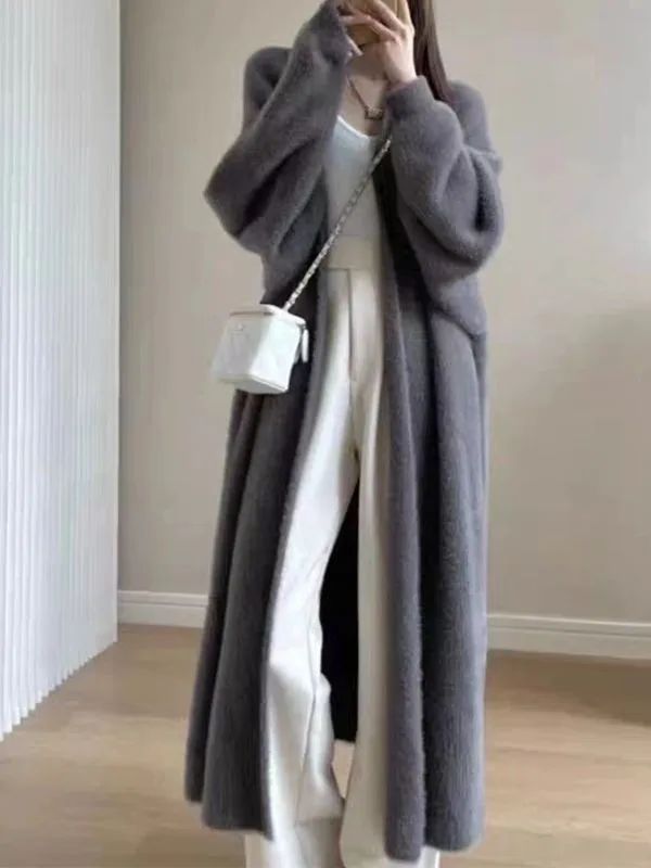 2026Autumn loose and lazy style open knit coat, thick knee length imitation mink fur long sleeved sweater, warm jacket
2026Autumn loose and lazy style open knit coat, thick knee length imitation mink fur long sleeved sweater, warm jacket