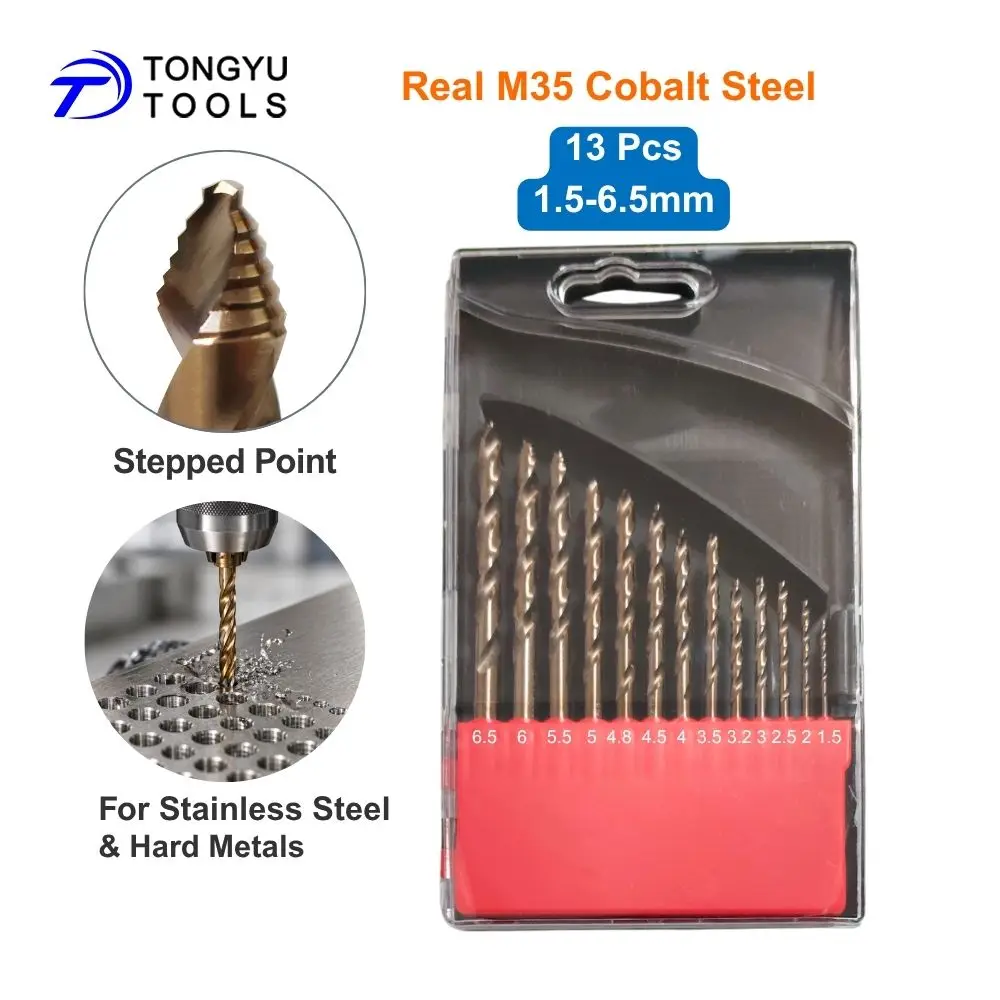 M35 Cobalt Drill Bit Set HSS Co 5% DIN338 Twist Bits for Stainless Steel Hard Metals Cast Iron Stepped Point 3 Flats Shank
M35 Cobalt Drill Bit Set HSS Co 5% DIN338 Twist Bits for Stainless Steel Hard Metals Cast Iron Stepped Point 3 Flats Shank