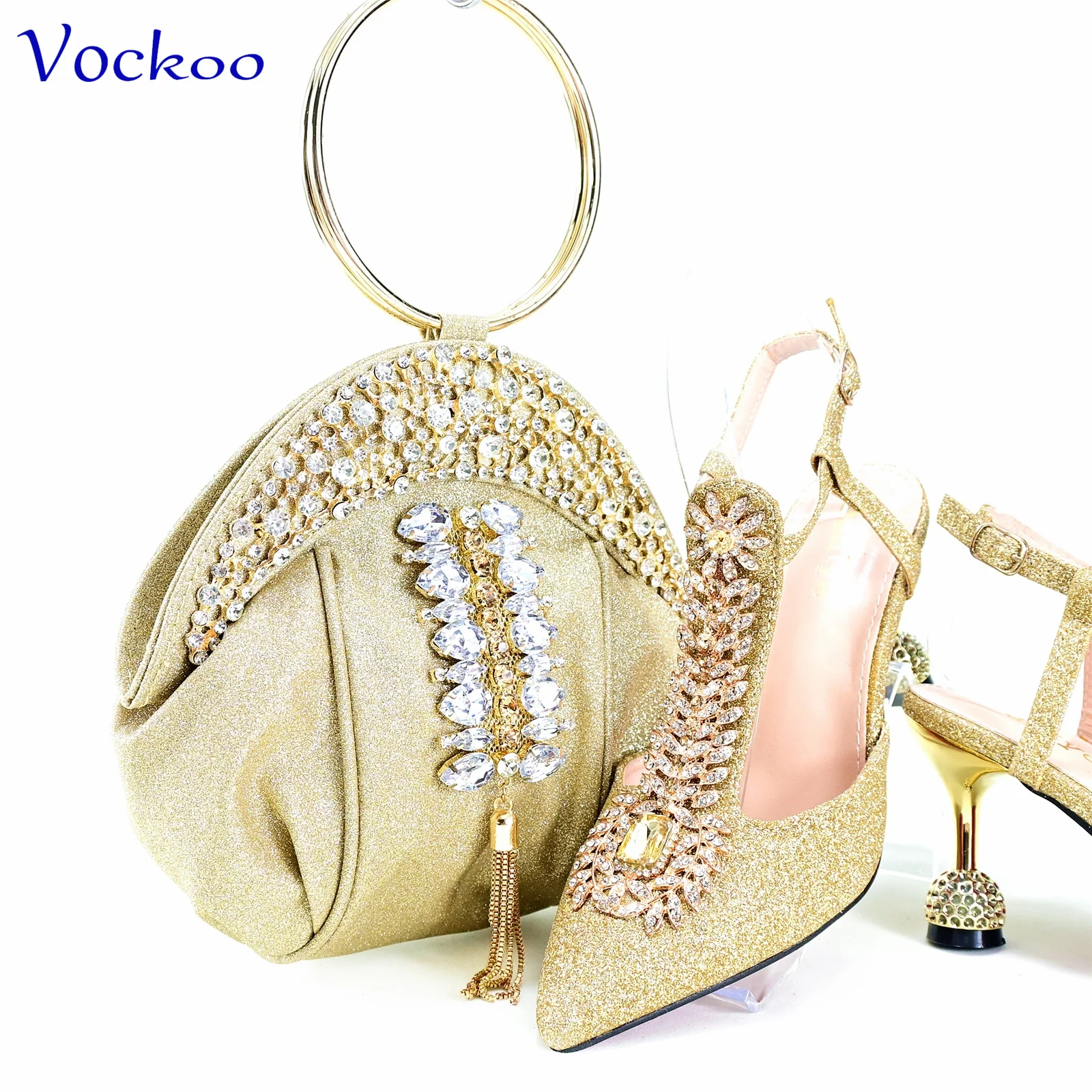 Mature Fashionable Party Shoes and Bag Set in Gold Color High Quality Comfortable Heels with Shinning Crystal for Party
Mature Fashionable Party Shoes and Bag Set in Gold Color High Quality Comfortable Heels with Shinning Crystal for Party