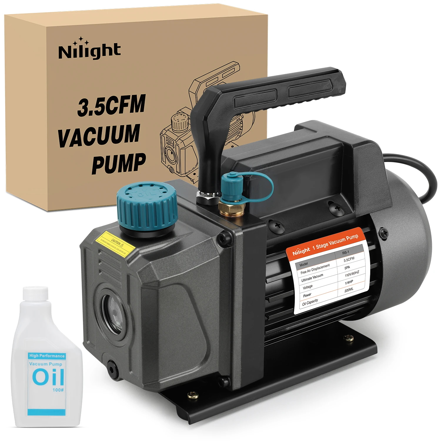 Nilight HVAC Vacuum Pump, 3.5 CFM 1/4 HP 110V Single Stage AC Vacuum Pumps Kit for R22 R404a R134a R410a 5 Pa Ultimate Vacuum for Auto Air Conditioning Servicing Refrigerant Recharging, Oil Included
Nilight HVAC Vacuum Pump, 3.5 CFM 1/4 HP 110V Single Stage AC Vacuum Pumps Kit for R22 R404a R134a R410a 5 Pa Ultimate Vacuum for Auto Air Conditioning Servicing Refrigerant Recharging, Oil Included