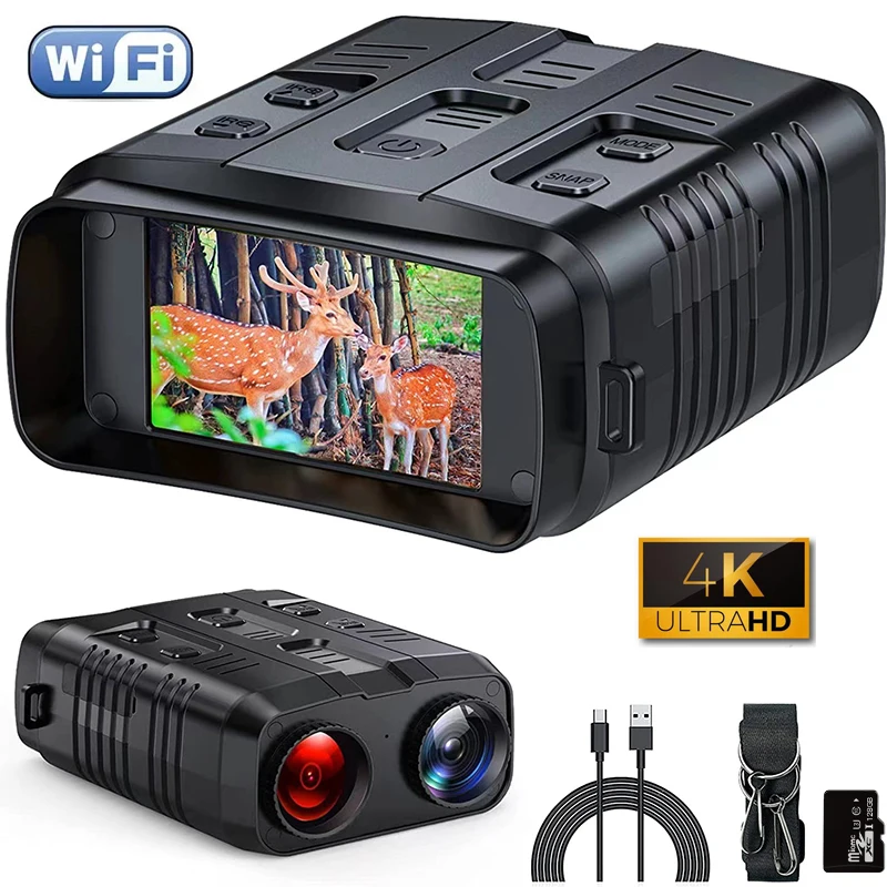 4K Wifi Digital Night Vision Binoculars Device Infrared Night Vision Goggles 3'' Large Screen Full Dark 300m For Hunting Camping
4K Wifi Digital Night Vision Binoculars Device Infrared Night Vision Goggles 3'' Large Screen Full Dark 300m For Hunting Camping