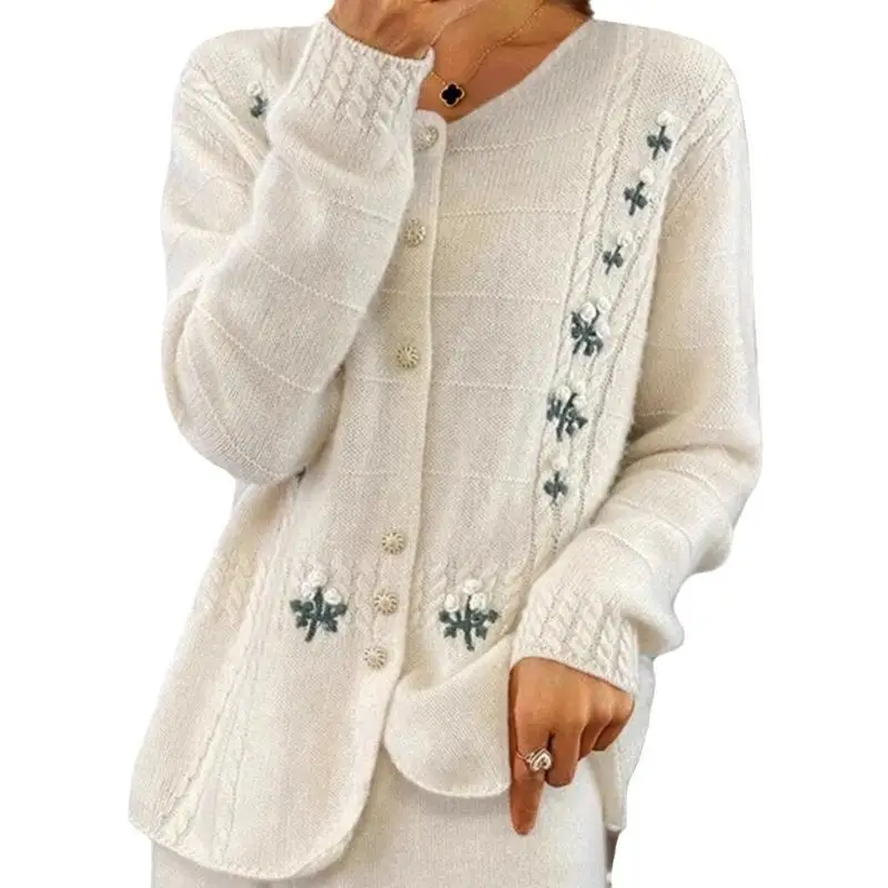 Beige White Gray Retro Round Neck embroidery Floral Knitted Cardian Open Front 005
Beige White Gray Retro Round Neck embroidery Floral Knitted Cardian Open Front 005