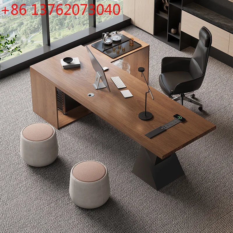 Simple modern solid wood desk with tea table integrated president boss table
Simple modern solid wood desk with tea table integrated president boss table