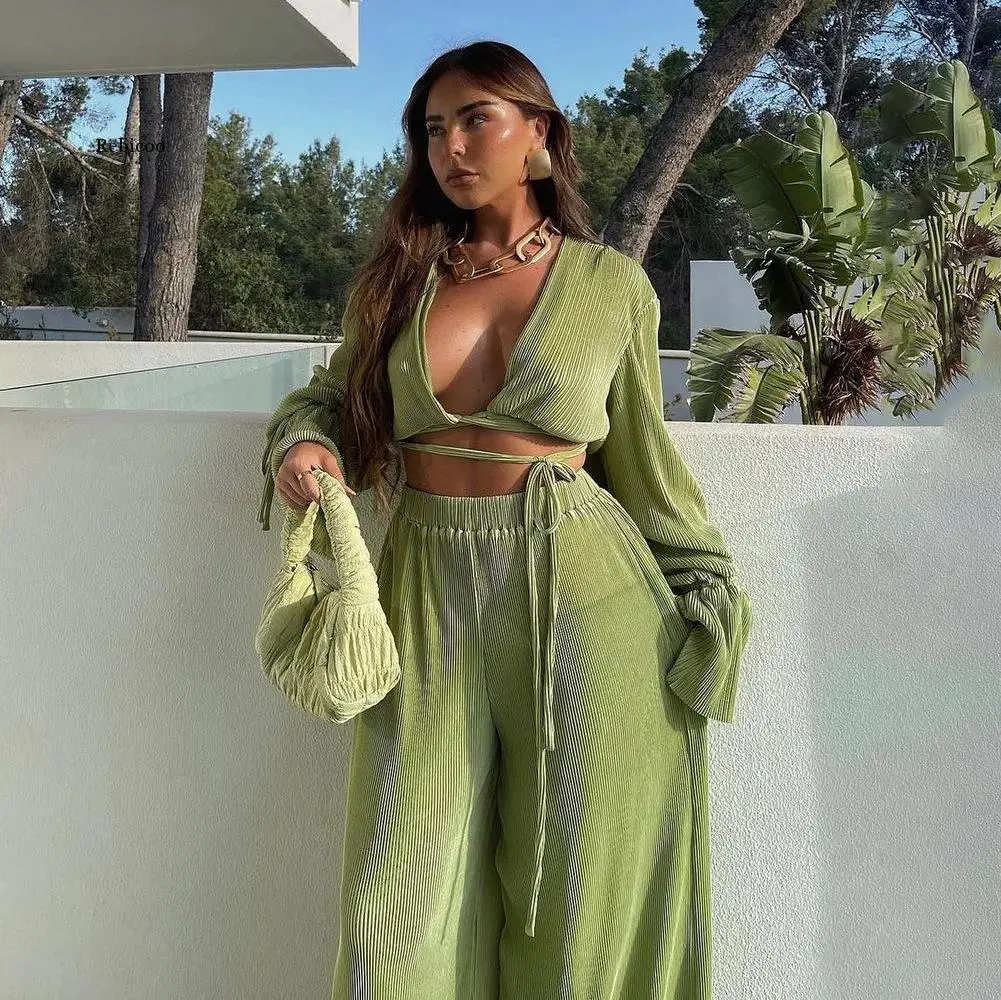 Summer Sexy Green Pants Set Women Casual Loose Bandage Blouses Shirt Matching Set Wide Leg Trousers Suit Woman 2 Piece Pant Sets
Summer Sexy Green Pants Set Women Casual Loose Bandage Blouses Shirt Matching Set Wide Leg Trousers Suit Woman 2 Piece Pant Sets