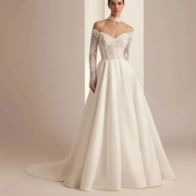 simpl white Wedding Dresses The corset V-neck lace decal off-shoulder Bridal A skirt long sleeves Gowns multi-layer Made
simpl white Wedding Dresses The corset V-neck lace decal off-shoulder Bridal A skirt long sleeves Gowns multi-layer Made