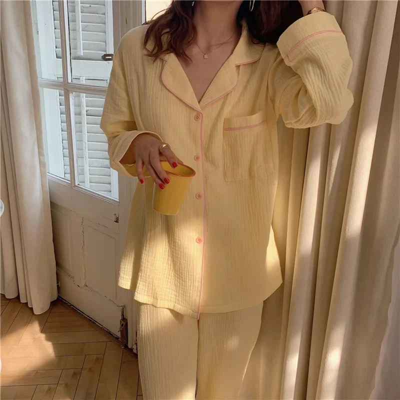 Women's Solid Pajama Set 2 Pcs with Trousers Long Sleeve Ladies Spring Sleepwear Comfortable Autumn Pyjama Suit for Female
Women's Solid Pajama Set 2 Pcs with Trousers Long Sleeve Ladies Spring Sleepwear Comfortable Autumn Pyjama Suit for Female
