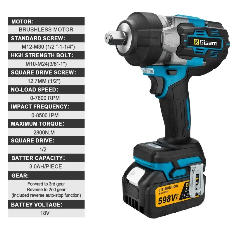 【Hot Item】 2800N.M Brushless Electric Wrench 1/2 Inch Cordless Impact Wrench Electirc Screwdriver Drill For 18V Battery Pi
【Hot Item】 2800N.M Brushless Electric Wrench 1/2 Inch Cordless Impact Wrench Electirc Screwdriver Drill For 18V Battery Pi