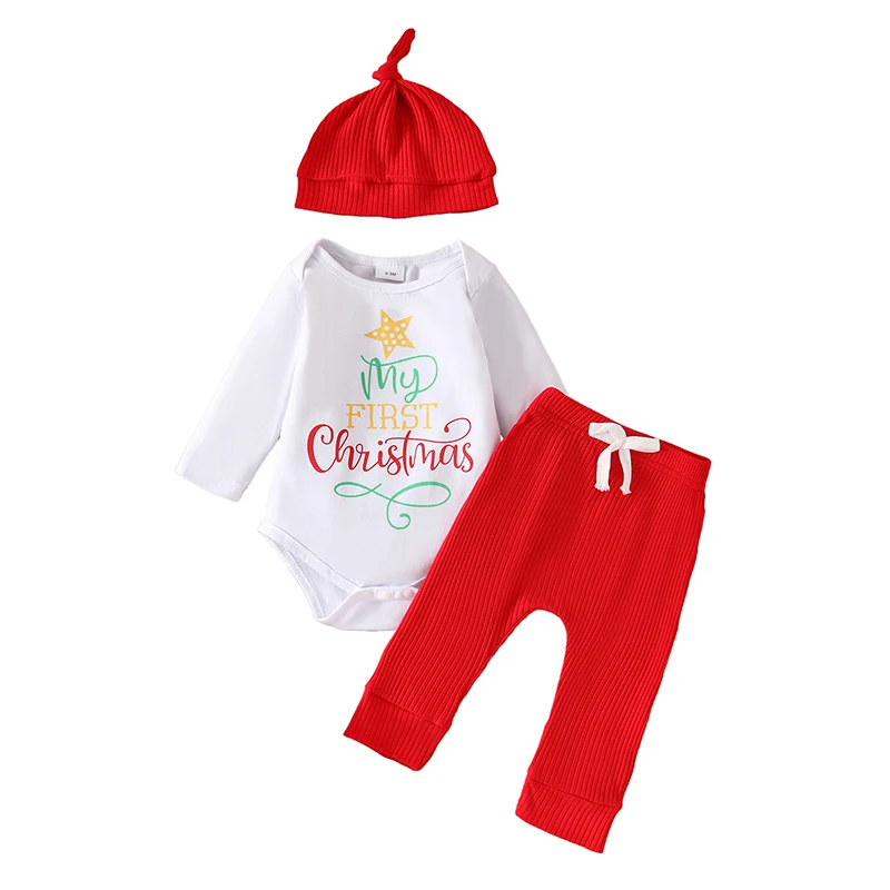 Baby Christmas Outfit Letter Print Long Sleeve Romper with Solid Color Pants and Hat 3 Pcs Set
Baby Christmas Outfit Letter Print Long Sleeve Romper with Solid Color Pants and Hat 3 Pcs Set