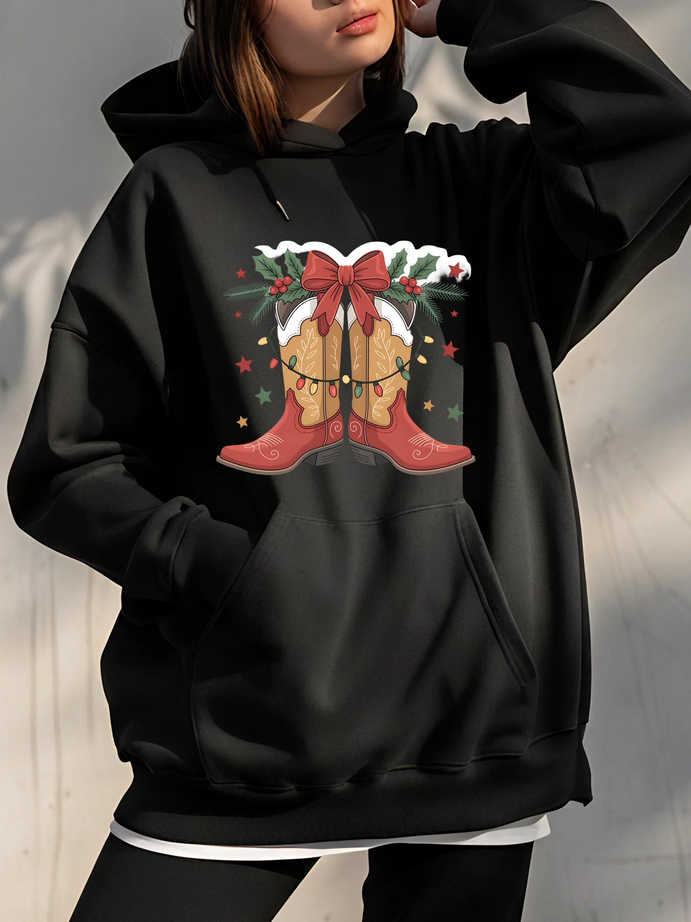 Рождественские ковбойские сапоги, толстовка с принтом, женская повседневная зимняя толстовка, праздничный праздничный наряд для девочек и женщин
Рождественские ковбойские сапоги, толстовка с принтом, женская повседневная зимняя толстовка, праздничный праздничный наряд для девочек и женщин