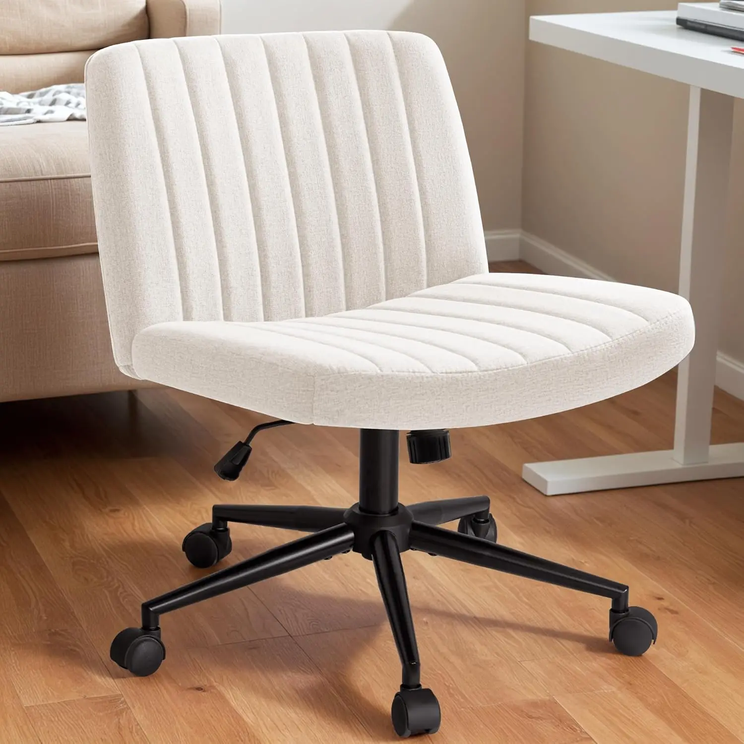 Cross Legged Office Chair With Wheels, Arml Desk Wide Chair, Adjustable Swivel Padded Fabric Vanity Computer Task Chair
Cross Legged Office Chair With Wheels, Arml Desk Wide Chair, Adjustable Swivel Padded Fabric Vanity Computer Task Chair