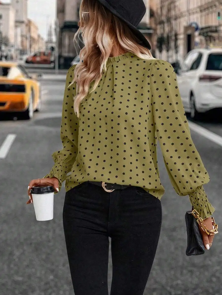Casual Polka Dot Puff Sleeve Blouse Long Sleeve Top For Women
Casual Polka Dot Puff Sleeve Blouse Long Sleeve Top For Women