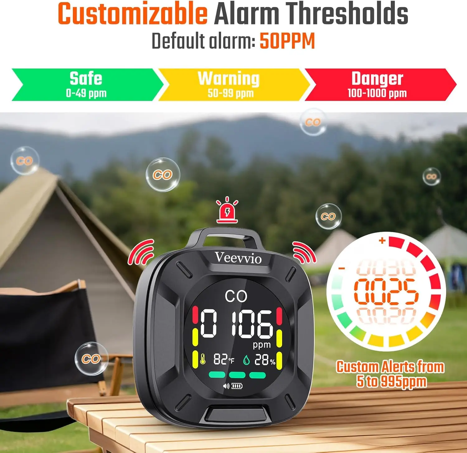 Portable Carbon Monoxide Detector Travel, Rechargeable 3-in-1 CO, Temperature & Humidity Meter, Custom Alarm Thresholds
Portable Carbon Monoxide Detector Travel, Rechargeable 3-in-1 CO, Temperature & Humidity Meter, Custom Alarm Thresholds