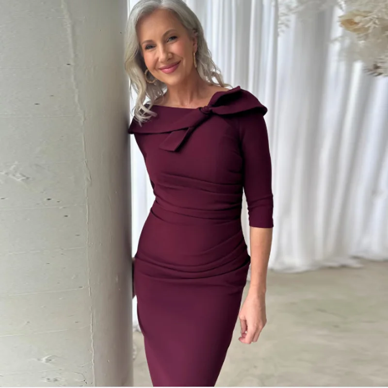 Элегантные плиссированные платья для матери невесты с бантом по индивидуальному заказу, вечернее платье длиной до колена с рюшами и рюшами на четверть
Элегантные плиссированные платья для матери невесты с бантом по индивидуальному заказу, вечернее платье длиной до колена с рюшами и рюшами на четверть