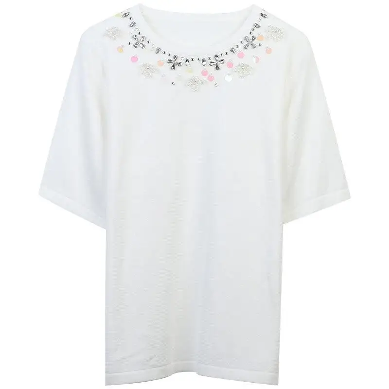 Beading Sequin O-Neck Top Casual Black White Short Sleeve Knitted T-Shirts 2024 Spring Summer Brand New Clothes
Beading Sequin O-Neck Top Casual Black White Short Sleeve Knitted T-Shirts 2024 Spring Summer Brand New Clothes