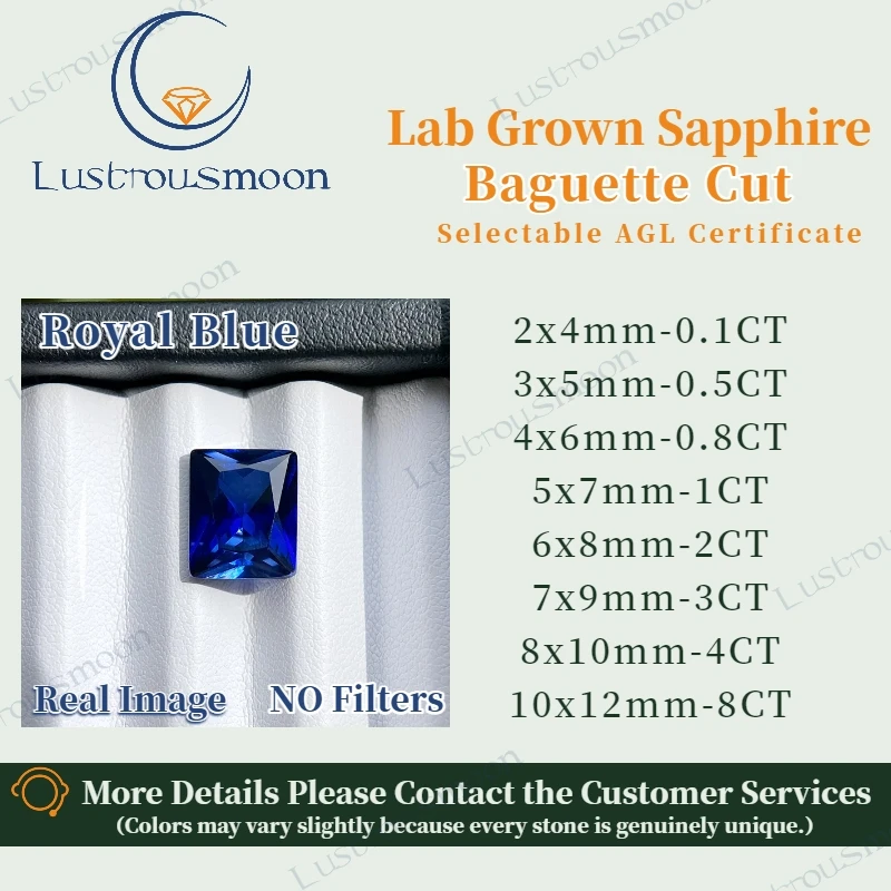 Lab Grown Sapphire Baguette Shape Selectable AGL Certificate Royal Blue Synthetic Diamond Charms for Jewelry Making Wholesale
Lab Grown Sapphire Baguette Shape Selectable AGL Certificate Royal Blue Synthetic Diamond Charms for Jewelry Making Wholesale