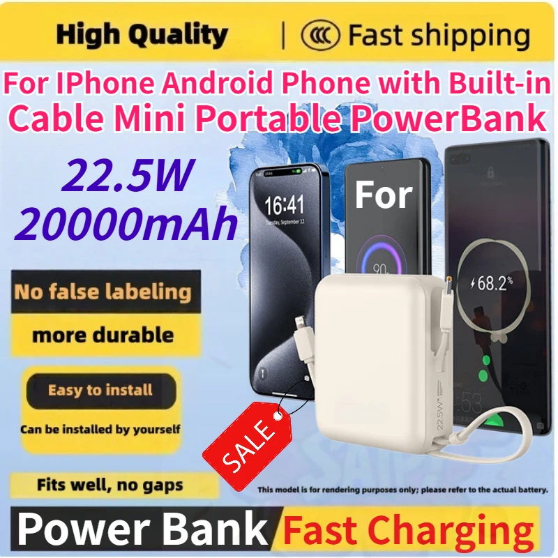 20000mAh 22.5W Power Bank with Built-in Dual Cables for IPhone Android Mobile Phone Fast Charging Mini Portable PowerBank
20000mAh 22.5W Power Bank with Built-in Dual Cables for IPhone Android Mobile Phone Fast Charging Mini Portable PowerBank