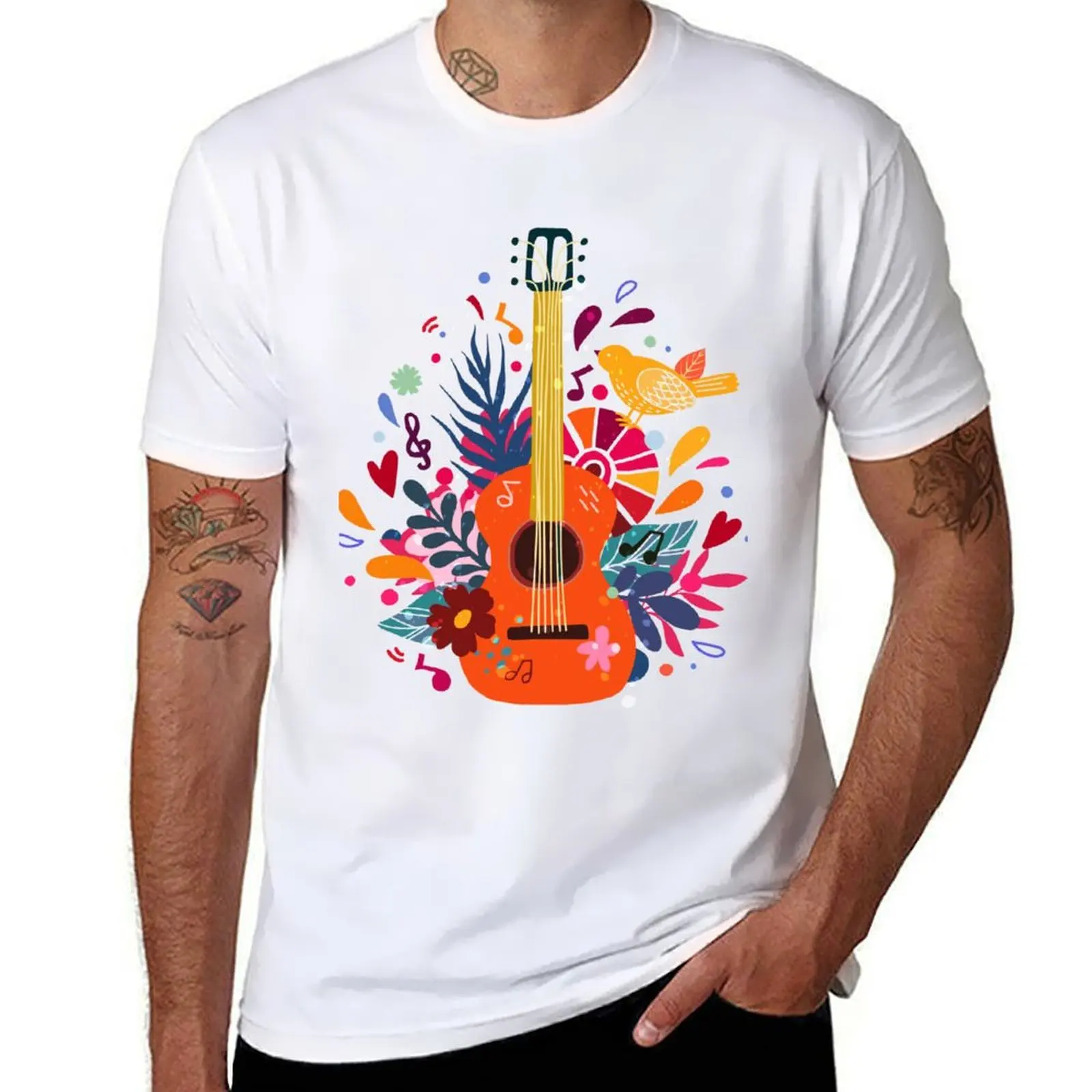 Guitar flat hand drawn vector illustration. Cartoon guitar with flowers and leaves. Rock band performance T-Shirt
Guitar flat hand drawn vector illustration. Cartoon guitar with flowers and leaves. Rock band performance T-Shirt