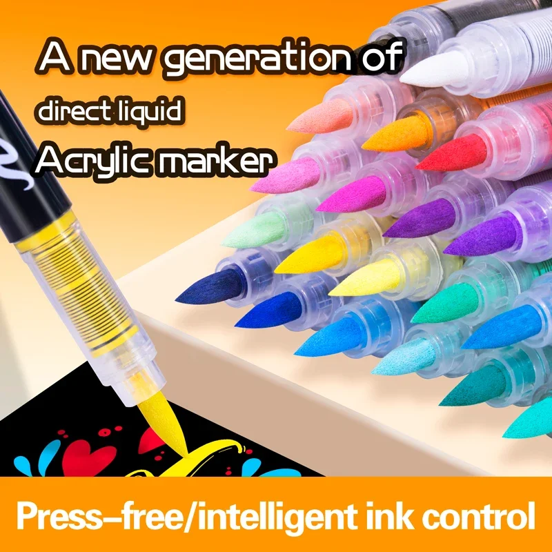 Acrylic Brush Marker Pens, Non-Toxic Straight Liquid Soft Tip Art Paint Marking Set for Drawing Graffiti Manga on Most Surfaces
Acrylic Brush Marker Pens, Non-Toxic Straight Liquid Soft Tip Art Paint Marking Set for Drawing Graffiti Manga on Most Surfaces