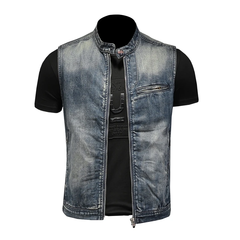 Mens Stand Collar Motorcycle Biker Denim Vest Vintage Zipper Cowboy Wasitcoat Men Casual Cotton Sleevless Jean Jacket Coat
Mens Stand Collar Motorcycle Biker Denim Vest Vintage Zipper Cowboy Wasitcoat Men Casual Cotton Sleevless Jean Jacket Coat