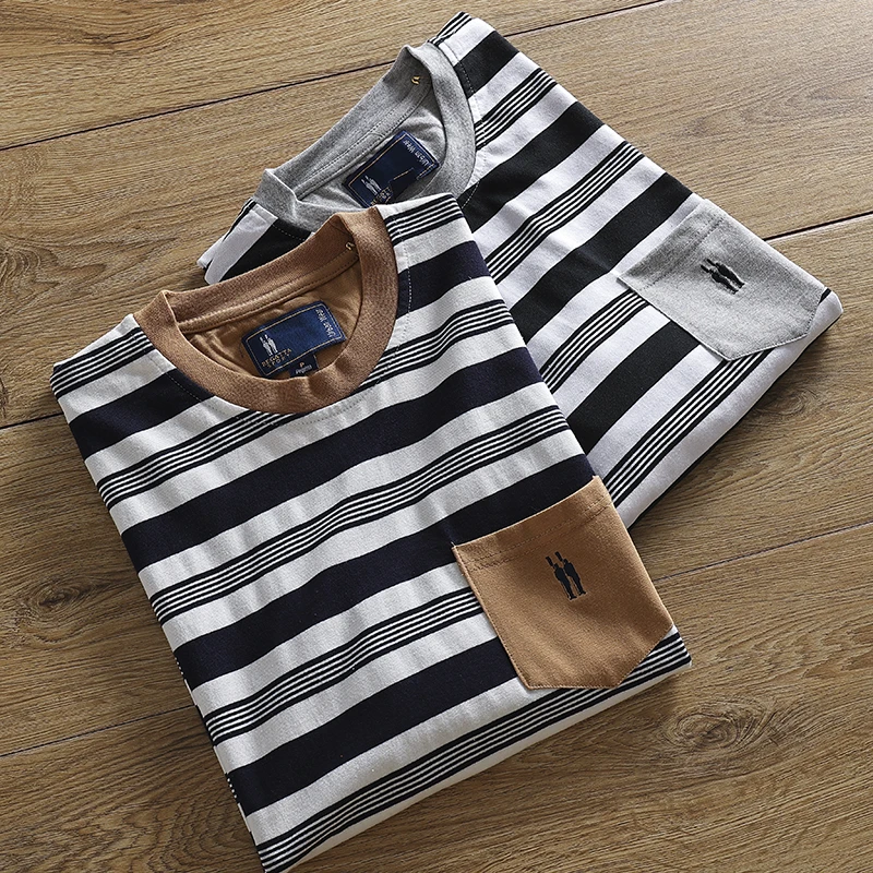 Skin-friendly Double-weave Fabric round Neck Short Sleeve T-shirt Casual Striped Men's Summer Top Cotton Polyester Blend
Skin-friendly Double-weave Fabric round Neck Short Sleeve T-shirt Casual Striped Men's Summer Top Cotton Polyester Blend