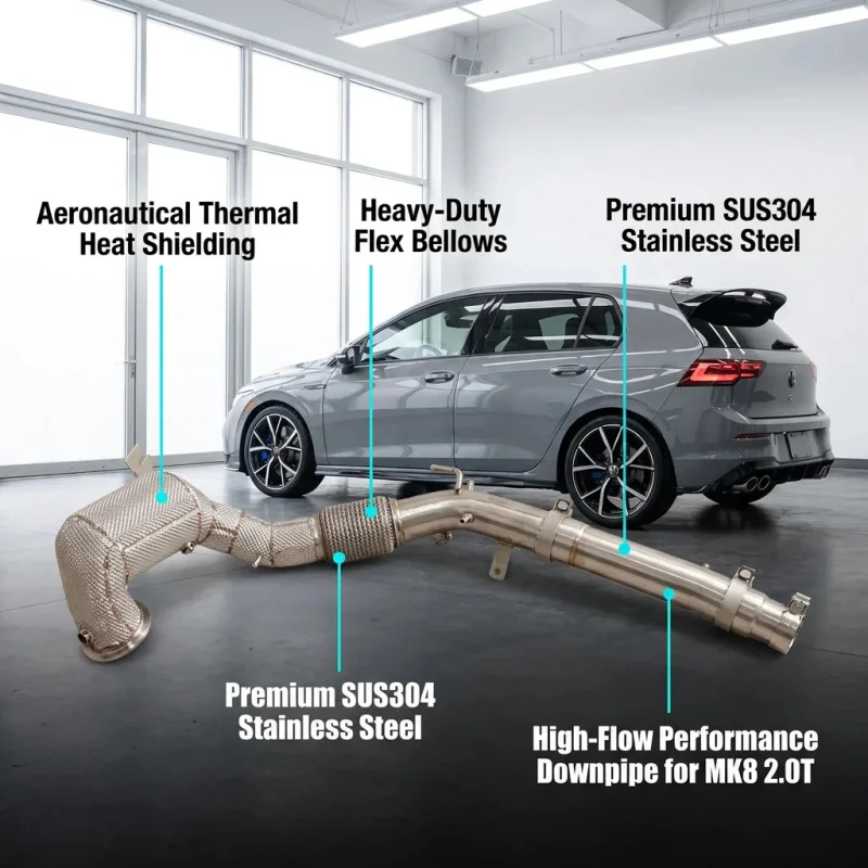 High-flow SS304 Exhaust Header Downpipe for Volkswagen Golf MK8 GTI 2.0t EA888 Engines Car Exhaust Pipes with Heat Shield.
High-flow SS304 Exhaust Header Downpipe for Volkswagen Golf MK8 GTI 2.0t EA888 Engines Car Exhaust Pipes with Heat Shield.