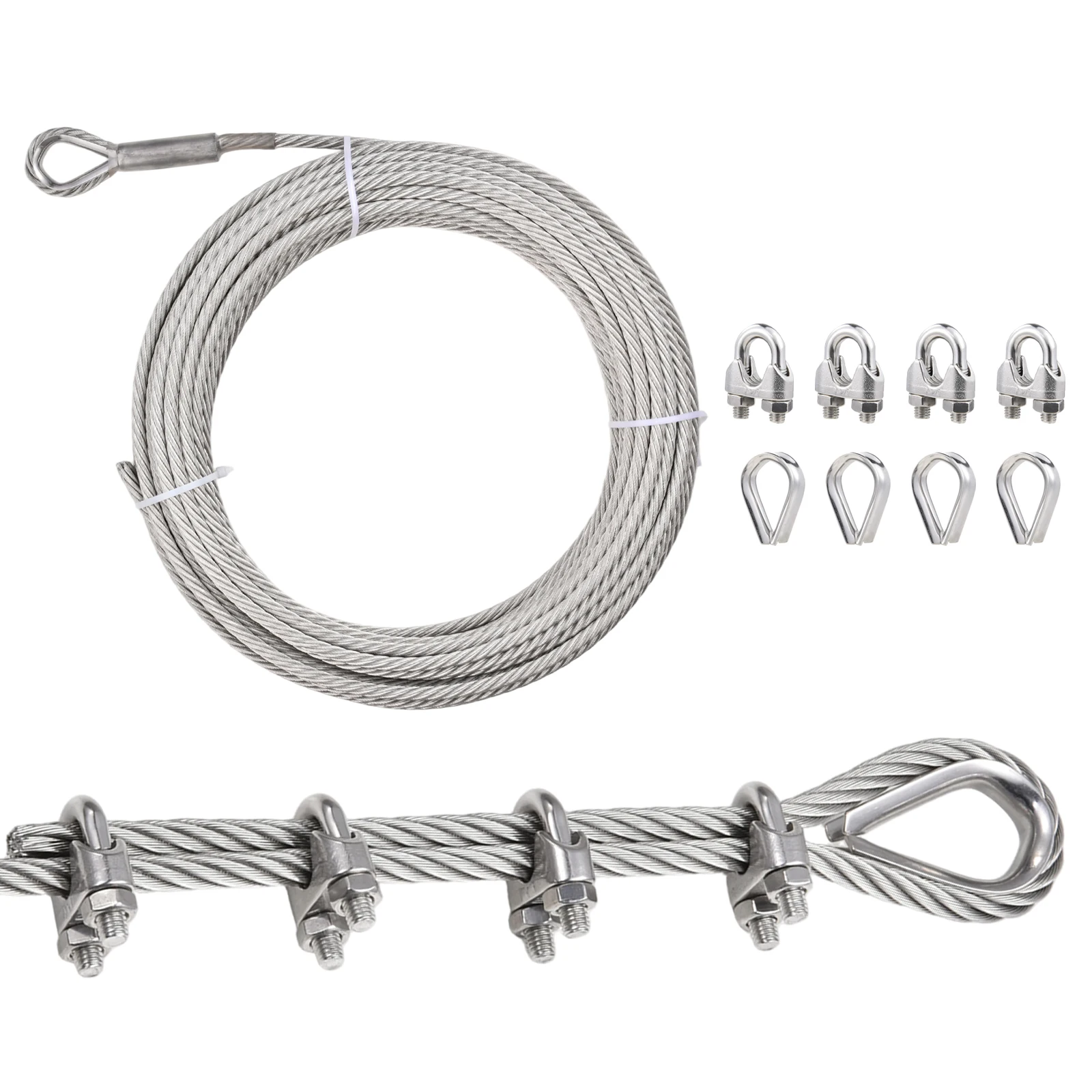 100 Ft | 3/8 Stainless Steel Cable | 7x19 Strands Wire Rope Cable with 12000 Lbs Breaking Strength, M10 Clips, Thimbles | for Dock Boat Lifting Outdoor Deck Railing
100 Ft | 3/8 Stainless Steel Cable | 7x19 Strands Wire Rope Cable with 12000 Lbs Breaking Strength, M10 Clips, Thimbles | for Dock Boat Lifting Outdoor Deck Railing
