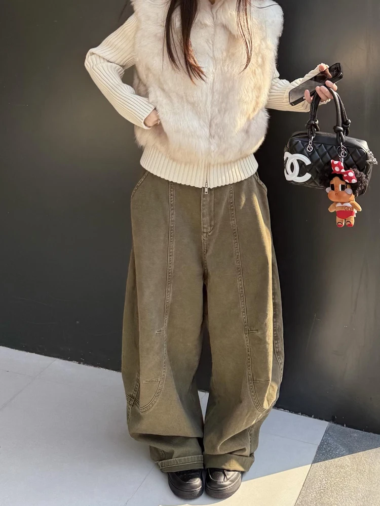 American Style Vintage Military Green Loose Casual Wide Leg Jeans Women's Autumn Winter New Style Knife Shape High Waist Jeans
American Style Vintage Military Green Loose Casual Wide Leg Jeans Women's Autumn Winter New Style Knife Shape High Waist Jeans