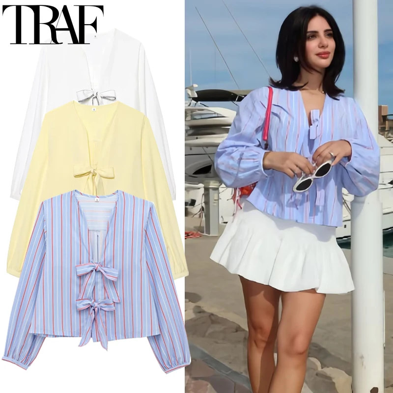 TRAF Stripe Blouse Woman 2025 Cropped Tie White Blouse Long Sleeve Top Spring Summer Blouse Cut Out Beautiful Women's Blouses
TRAF Stripe Blouse Woman 2025 Cropped Tie White Blouse Long Sleeve Top Spring Summer Blouse Cut Out Beautiful Women's Blouses