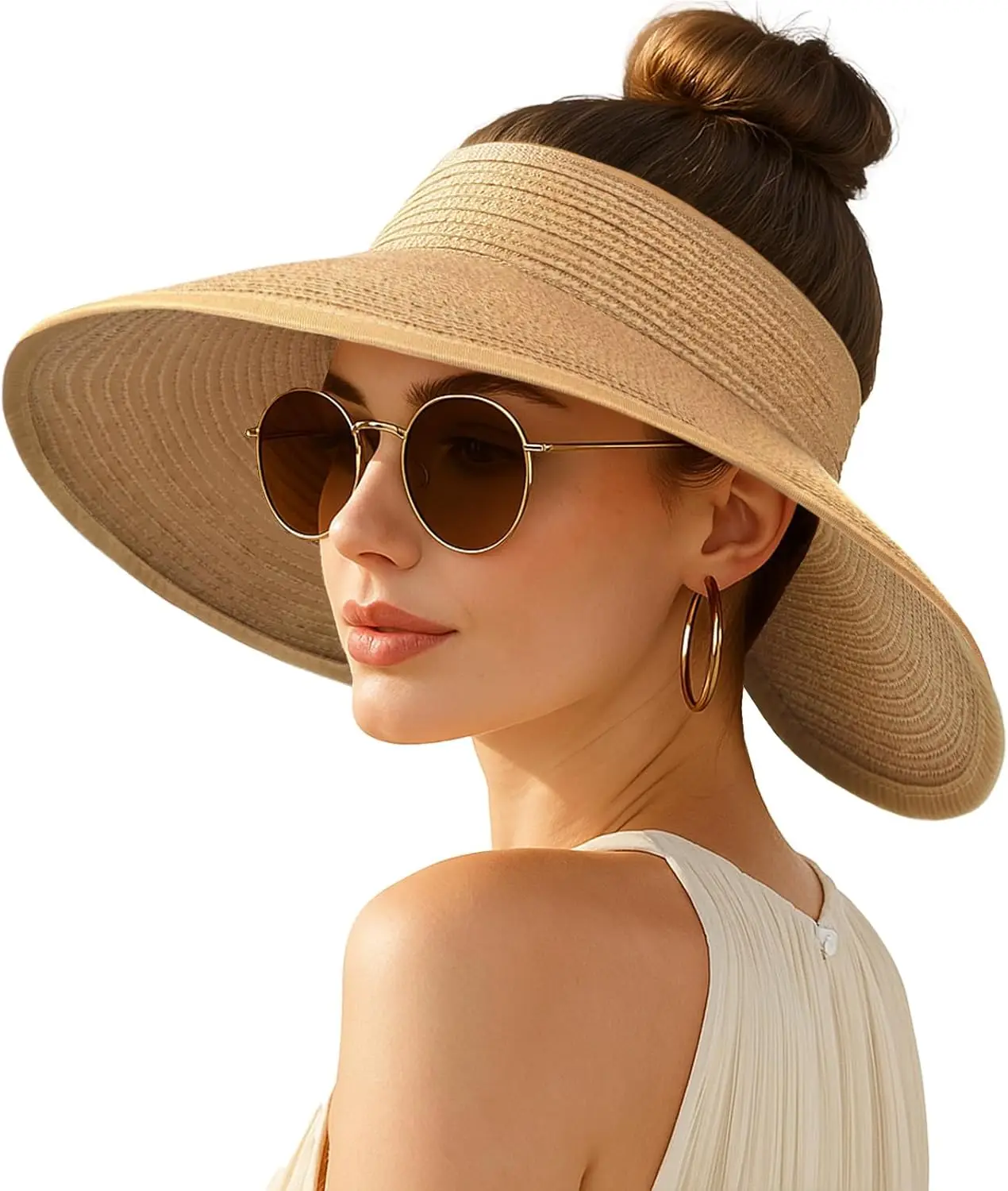 Wide Brim Straw Sun Visor Hat for Women, Foldable Beach Hat with Ponytail Hole
Wide Brim Straw Sun Visor Hat for Women, Foldable Beach Hat with Ponytail Hole