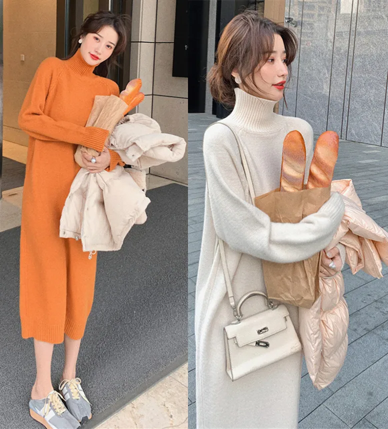 Korean Sle High Collar Knitted Sweater Dr Women's Loose Mid-Length Over-Knee Faionable Versatile Base Layer irt
Korean Sle High Collar Knitted Sweater Dr Women's Loose Mid-Length Over-Knee Faionable Versatile Base Layer irt