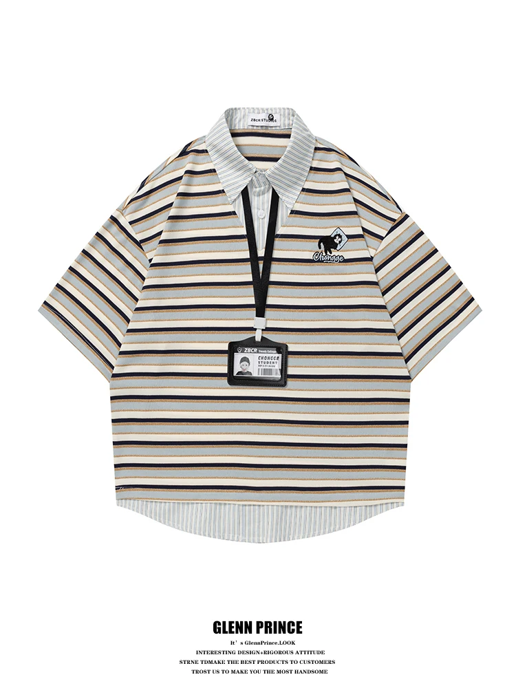 American Retro Embroidery Striped Shirt Men's Summer T-Shirt Flip Collar Fake Two-Piece College Style Breathable Sho...
American Retro Embroidery Striped Shirt Men's Summer T-Shirt Flip Collar Fake Two-Piece College Style Breathable Sho...