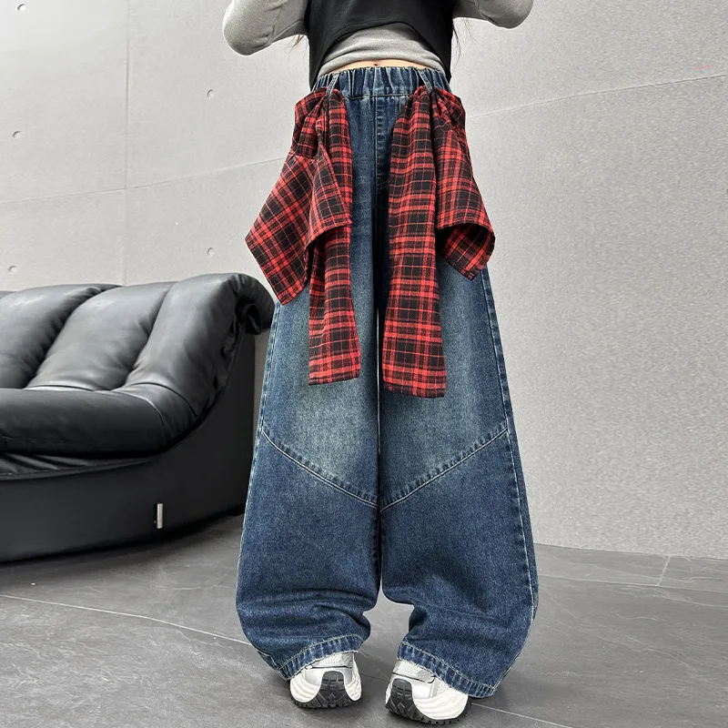 2025 Kids Girls Denim Pant Autumn Korean Plaid Belt Loose Junior Girls Wide Leg Pant Elastic Waist Children Girls Trousers
2025 Kids Girls Denim Pant Autumn Korean Plaid Belt Loose Junior Girls Wide Leg Pant Elastic Waist Children Girls Trousers
