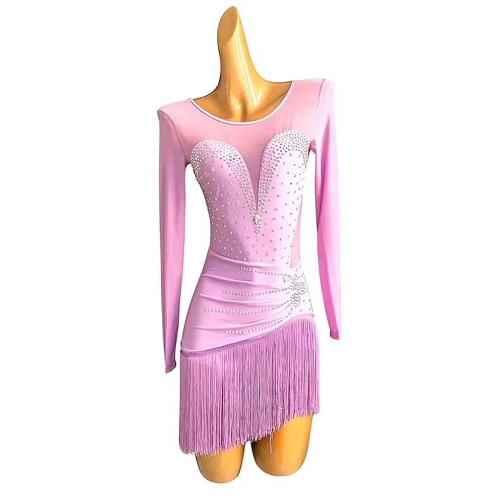 2026 Women's Fringe Latin Dance Dress Round Neck Rhinestone Salsa Cha Cha Rumba Tango Performance Long Sleeve Wear Costumes
2026 Women's Fringe Latin Dance Dress Round Neck Rhinestone Salsa Cha Cha Rumba Tango Performance Long Sleeve Wear Costumes