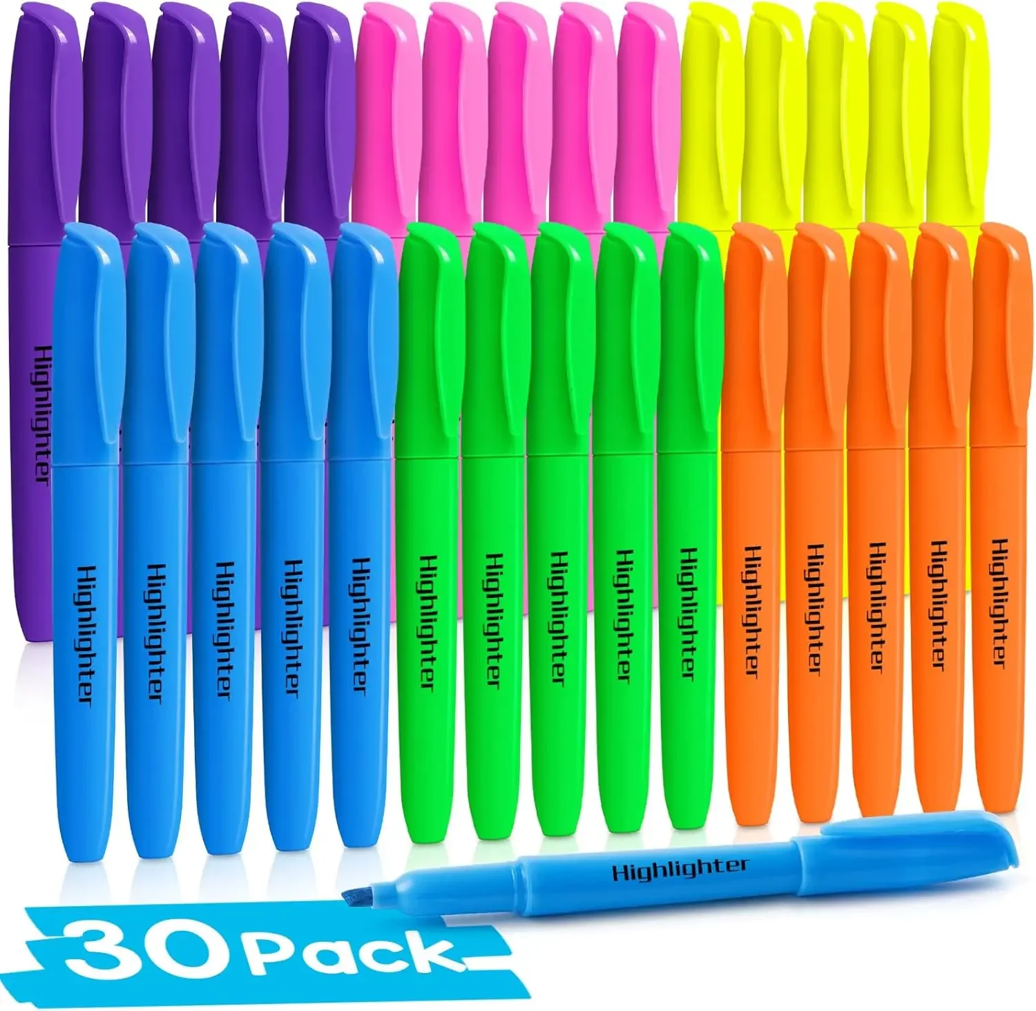 30 Pack Assorted Color Highlighters, No Bleed, Quick-Dry Ink With Soft Chisel Tips For Office & School
30 Pack Assorted Color Highlighters, No Bleed, Quick-Dry Ink With Soft Chisel Tips For Office & School