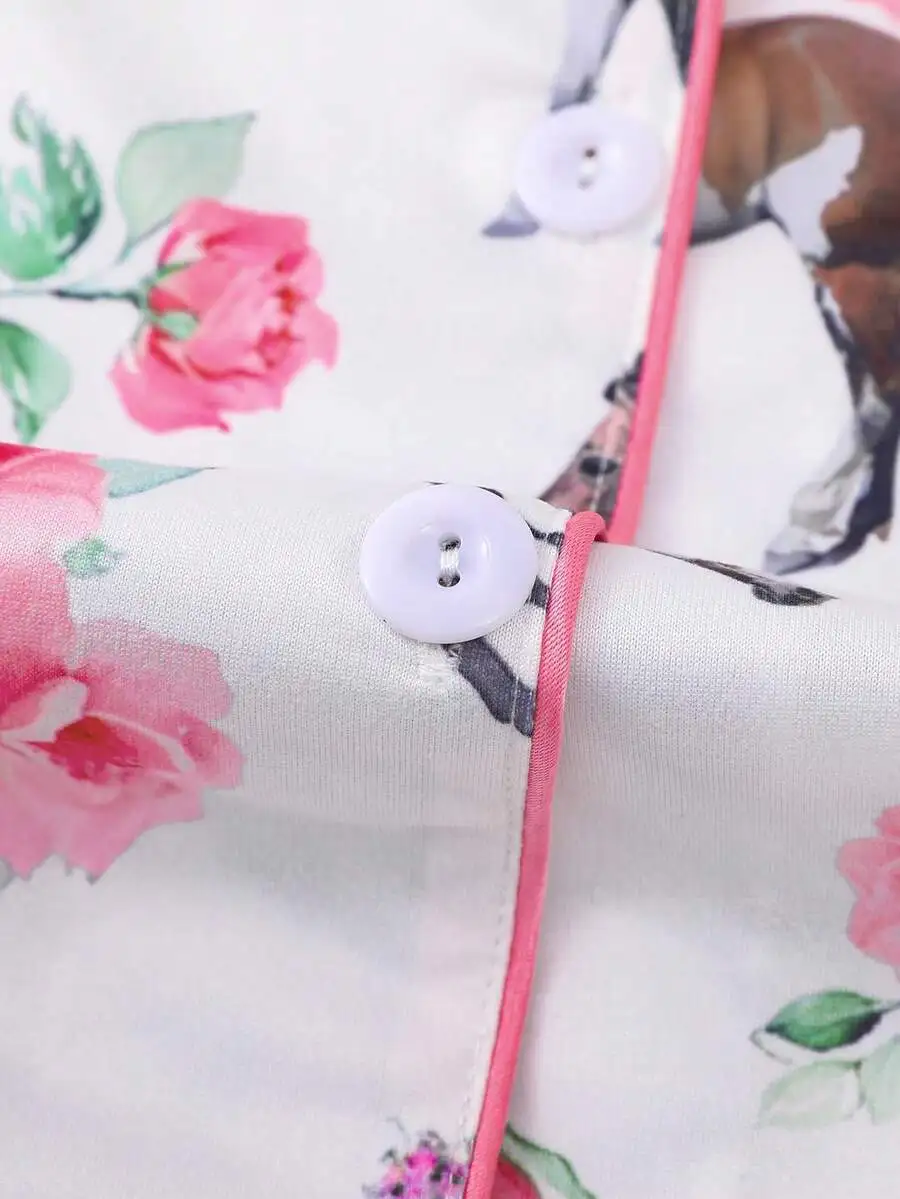 Womens Horse And Floral Print Pajama Set Short Sleeve Button Shirt Elastic Waist Loose Shorts
Womens Horse And Floral Print Pajama Set Short Sleeve Button Shirt Elastic Waist Loose Shorts