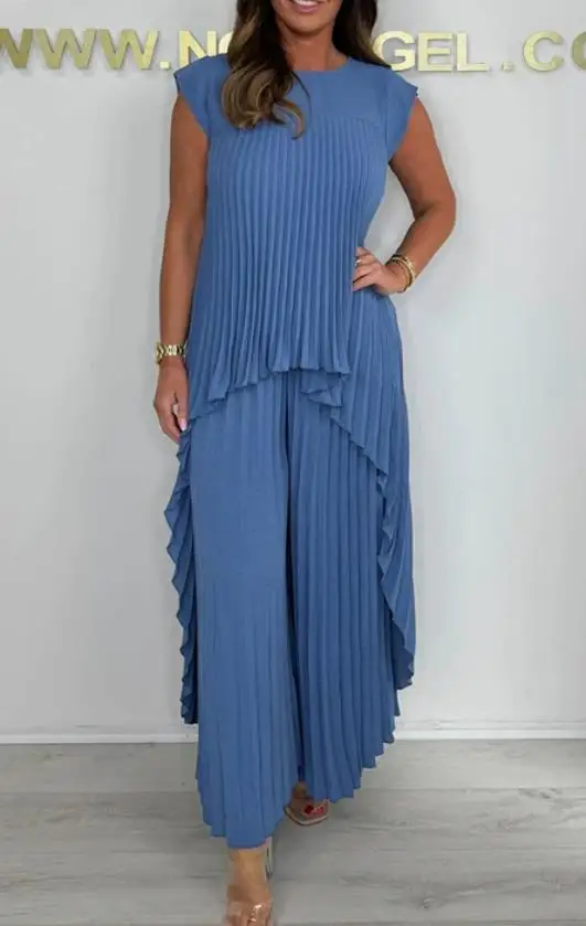 Summer women's suit 2026 new solid color round neck loose pleated sleeveless long vest high waist wide leg pants 2-piece set
Summer women's suit 2026 new solid color round neck loose pleated sleeveless long vest high waist wide leg pants 2-piece set