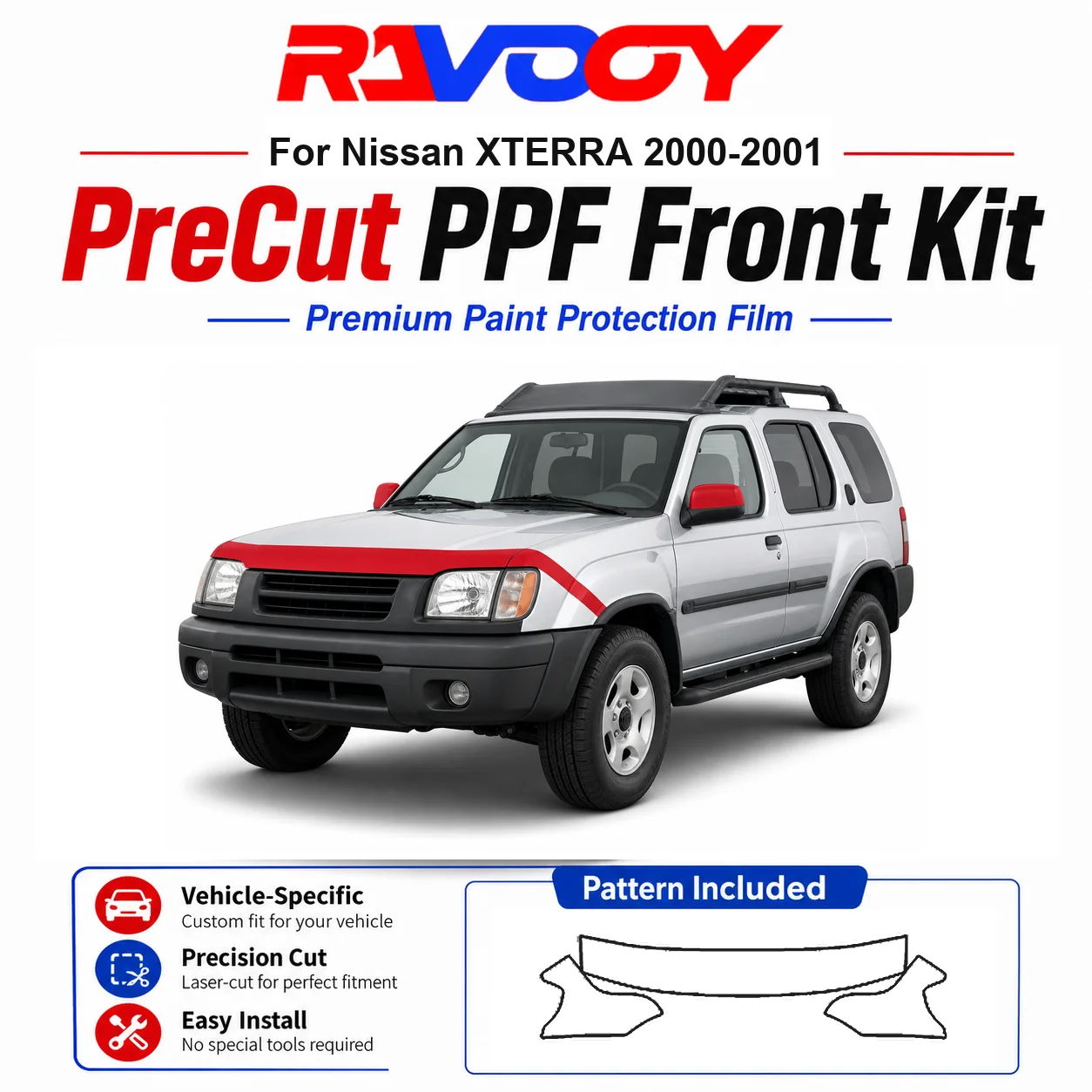 8.5mil TPU Precut PPF Kit For Nissan XTERRA 2000-2001 - Hood, Fenders & Mirror Set - Self-Healing Clear Bra Film
8.5mil TPU Precut PPF Kit For Nissan XTERRA 2000-2001 - Hood, Fenders & Mirror Set - Self-Healing Clear Bra Film