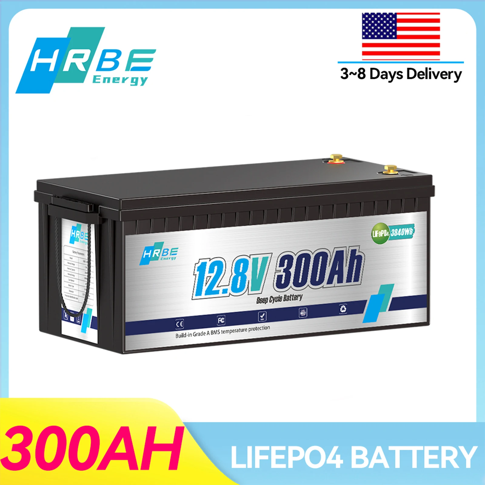 HRBEEnergy 12V 300Ah LiFePO4 Lithium Battery,200A BMS System,3840Wh Rechargeable Lithium Battery for for RV Solar Panel Camping
HRBEEnergy 12V 300Ah LiFePO4 Lithium Battery,200A BMS System,3840Wh Rechargeable Lithium Battery for for RV Solar Panel Camping