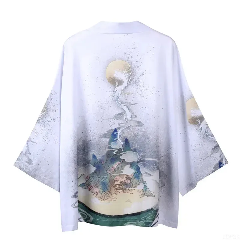 Japanese Kimono Mens & Womens Blouse Loose Casual Fashion Looser Haori 2024 Summer Chinese Style Tsuru Graphic Quick-drying Tops 
Japanese Kimono Mens & Womens Blouse Loose Casual Fashion Looser Haori 2024 Summer Chinese Style Tsuru Graphic Quick-drying Tops