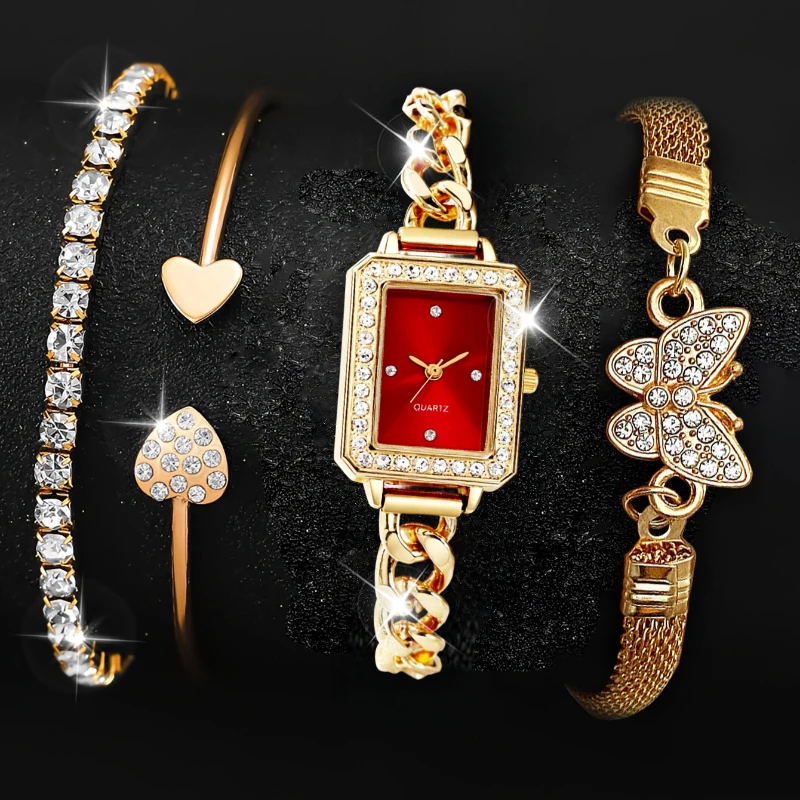 4-elegant women's square quartz watch bracelet set luxurious diamond simple dial quartz suitable for casual gifts daily watches
4-elegant women's square quartz watch bracelet set luxurious diamond simple dial quartz suitable for casual gifts daily watches