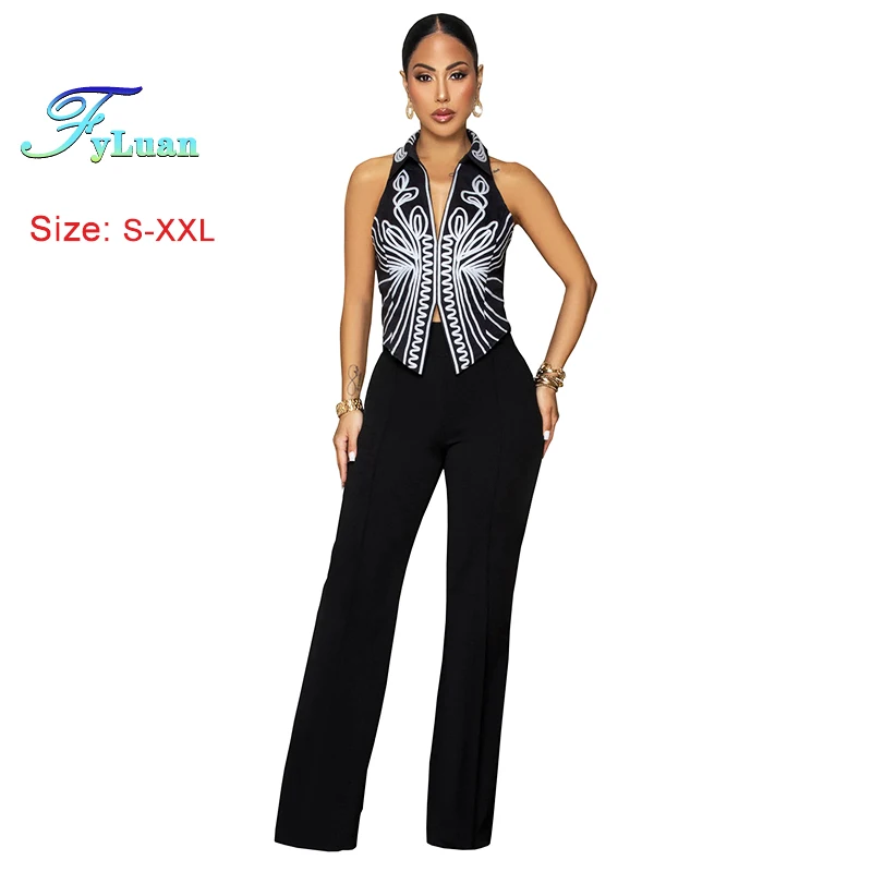 Fashion Women Clothes Temperament Printing Sleeveless Tops Pants Two-Piece Sets Turn Down Collar Slimming Straight-Leg Pants Set
Fashion Women Clothes Temperament Printing Sleeveless Tops Pants Two-Piece Sets Turn Down Collar Slimming Straight-Leg Pants Set