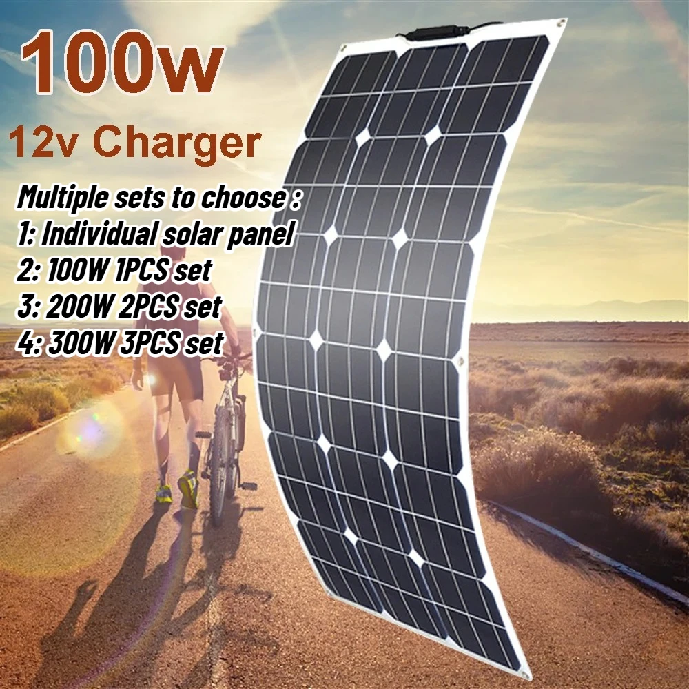 Flexible Solar Panel 300w 200w 100w 12v 24v Battery Charger Photovoltaic Panel Kit System for Home Camper RV Boat Balcony Travel
Flexible Solar Panel 300w 200w 100w 12v 24v Battery Charger Photovoltaic Panel Kit System for Home Camper RV Boat Balcony Travel